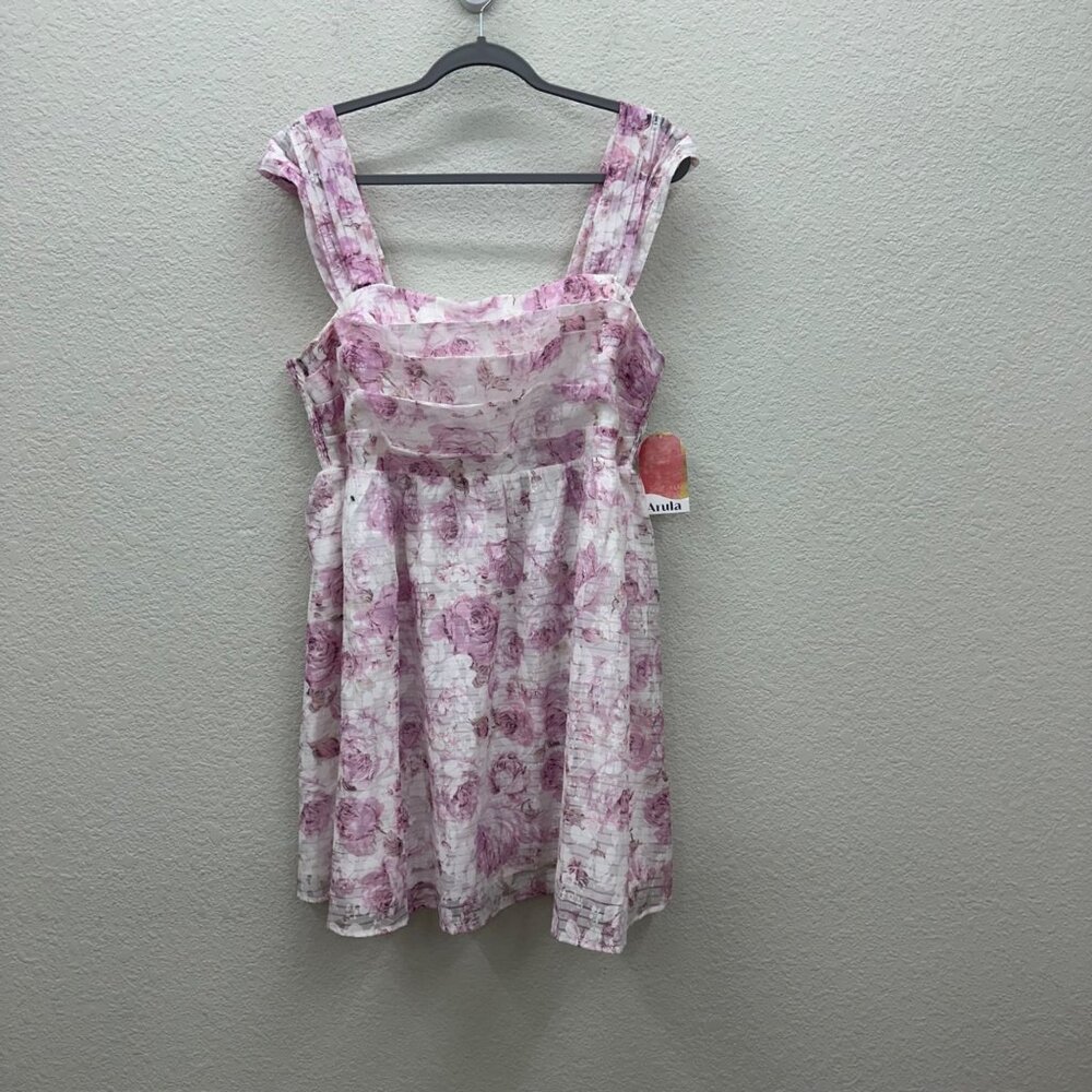 Arula Purple Floral Smocked Side Lined Sleeveless Back Zip Dress Womens XL NEW